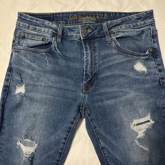 American Eagle Next Level Flex Slim Jeans Mens 34x34 Blue Distressed Stretch - Picture 4 of 14